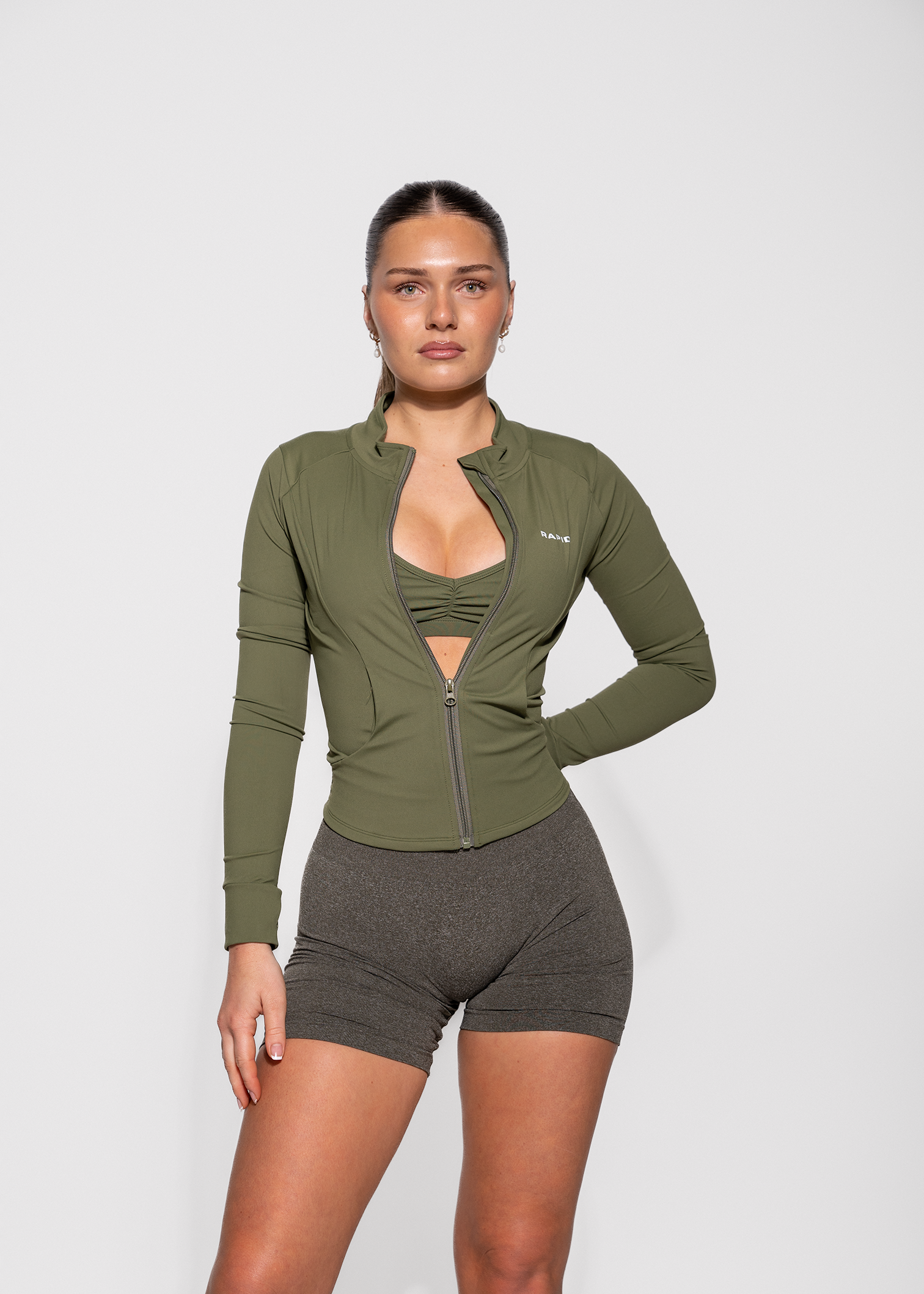 SCULPT ZIP UP JACKET - OLIVE GREEN