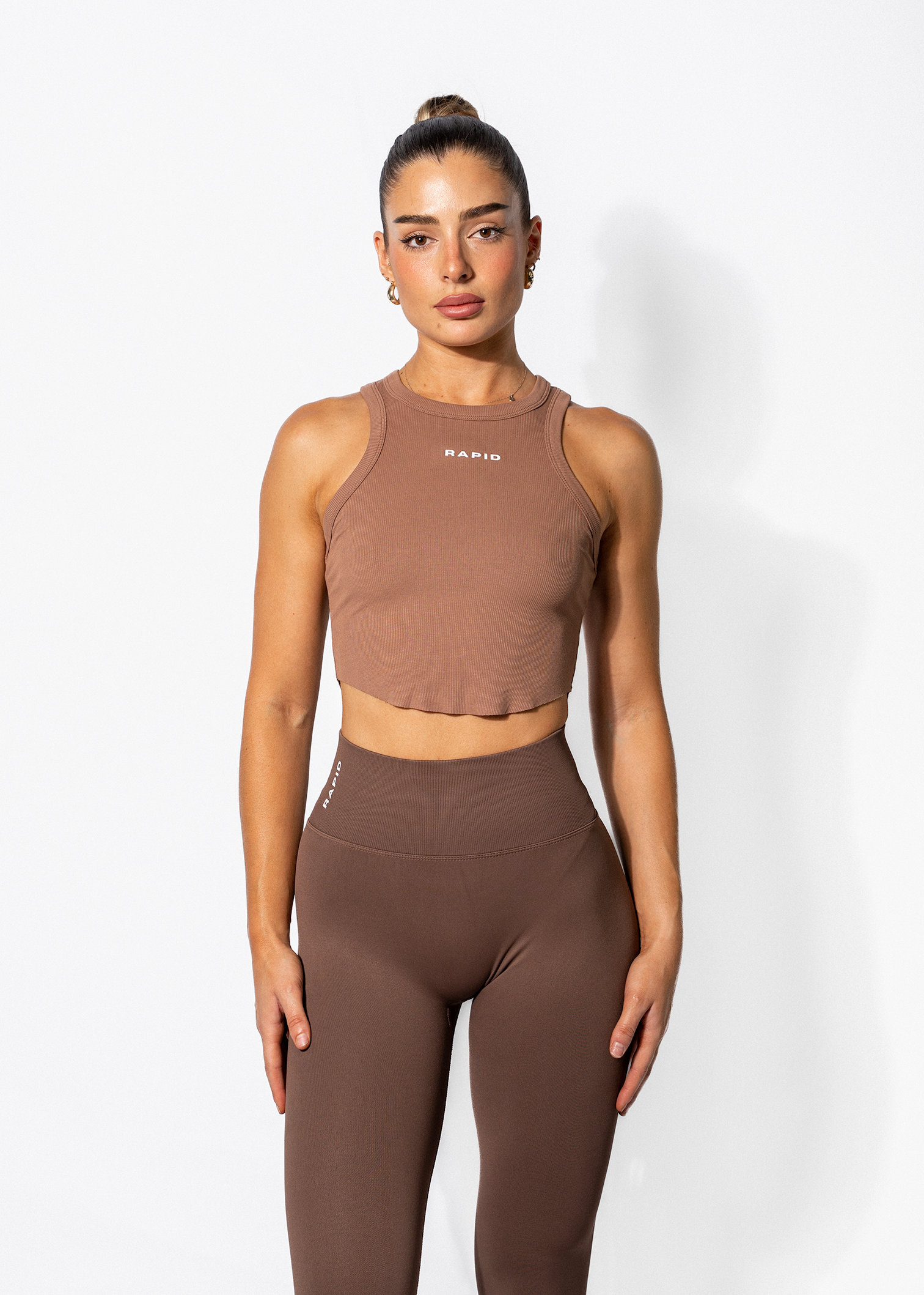 LUXE COMFORT CROP TANK - CHESTNUT