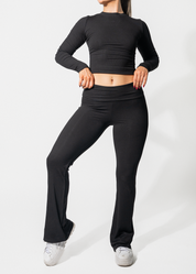 FITTED LOUNGE FLARE LEGGINGS - BLACK