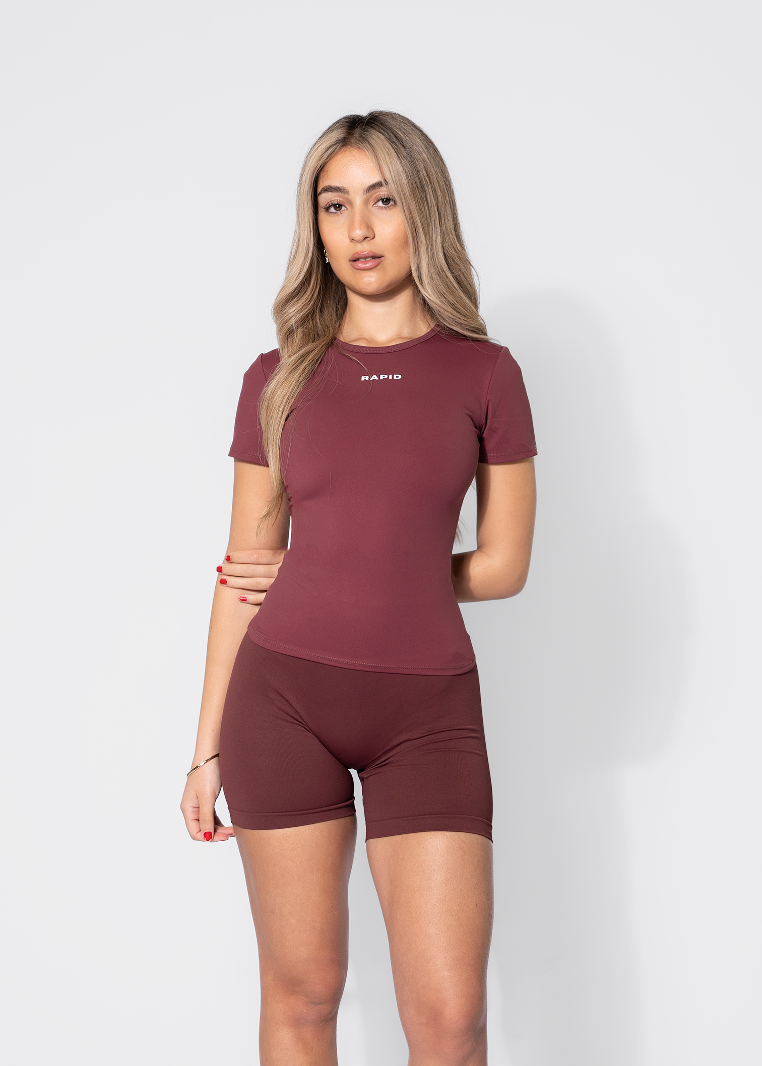 AURA SHORT SLEEVE COMPRESSION TOP - BURGUNDY