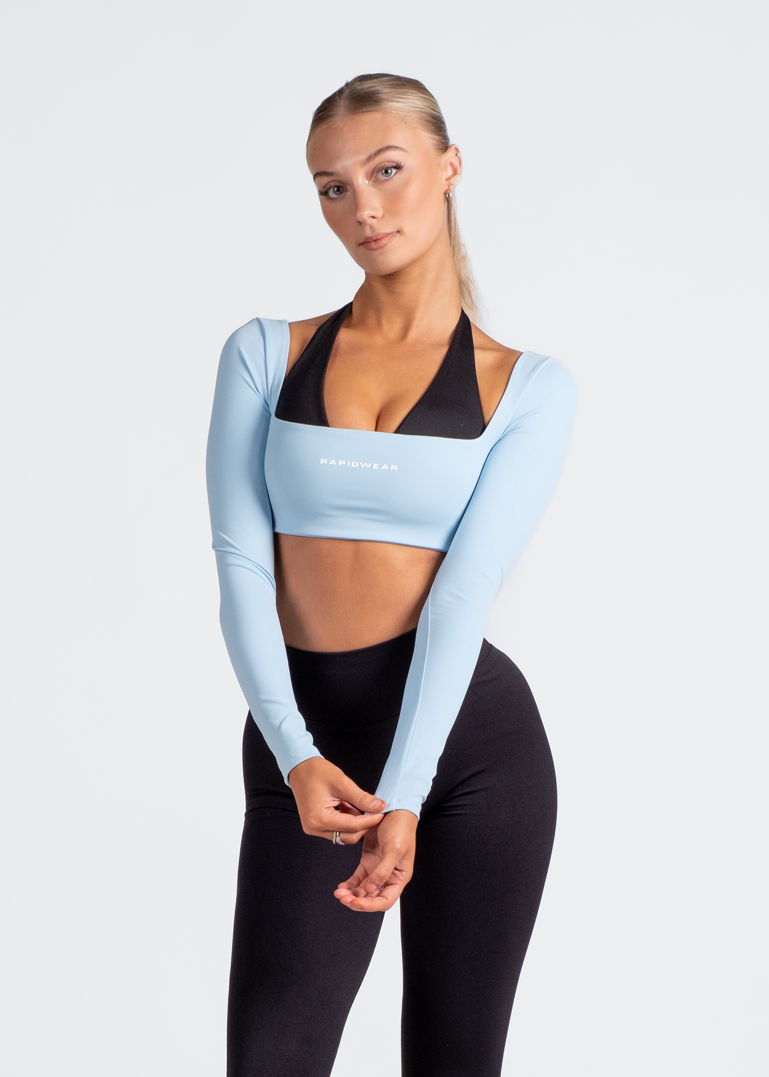 ARIA LONG SLEEVE CROP - BABY BLUE