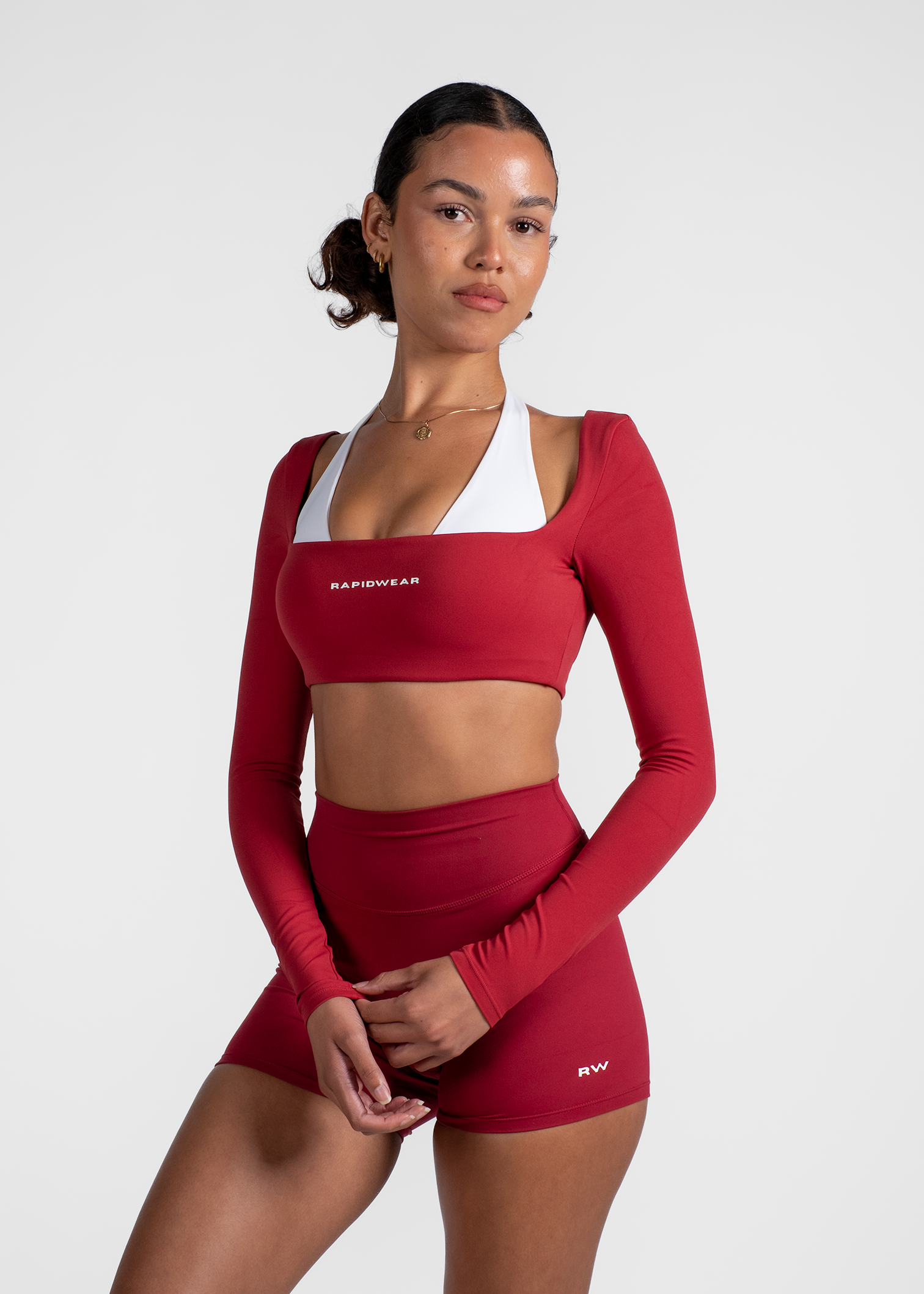 ARIA LONG SLEEVE CROP - CHERRY