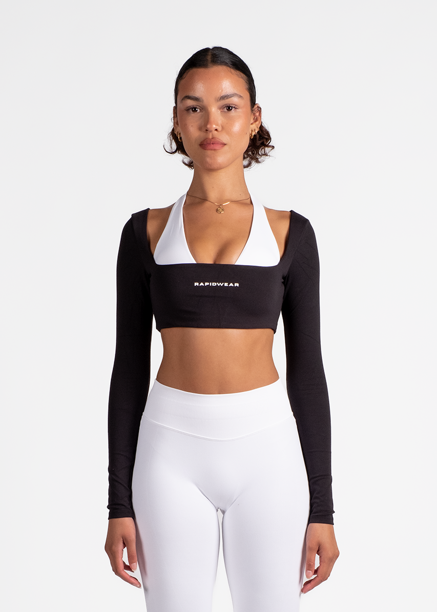 ARIA LONG SLEEVE CROP - BLACK