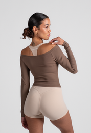 FORM OFF SHOULDER LONG SLEEVE - BROWN