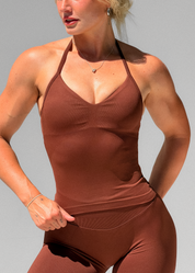BALANCE FITTED HALTER TOP - BROWN