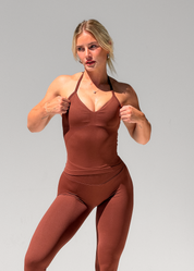 BALANCE FITTED HALTER TOP - BROWN